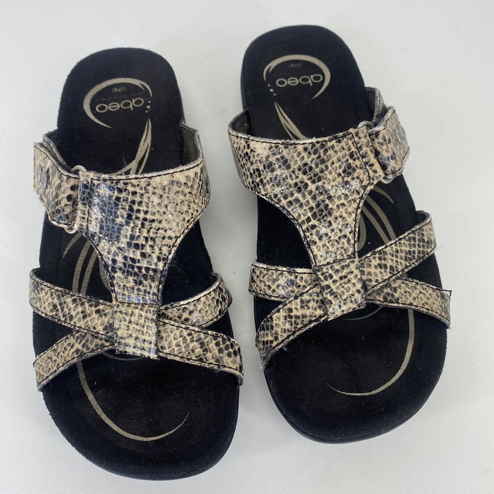 Abeo Sandals Black Snakeskin Bio System Walking Slip On Shoes Women's Size 6 - Picture 2 of 6